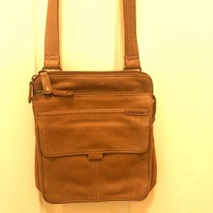 FOSSIL crossbody tan acorn leather Never Used pristine condition